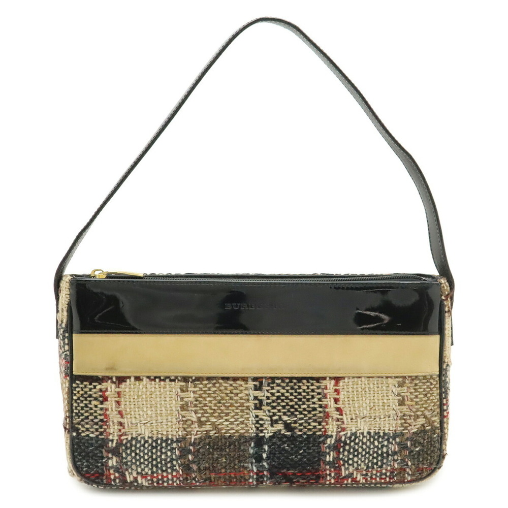 BURBERRY shoulder bag, check pattern, wool, enamel suede, beige, black.